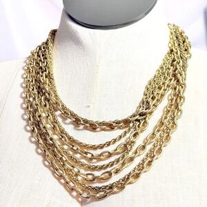 Multi-Strand Gold Tone Chain Necklace - Women's Fashion Jewelry 18" - 22"